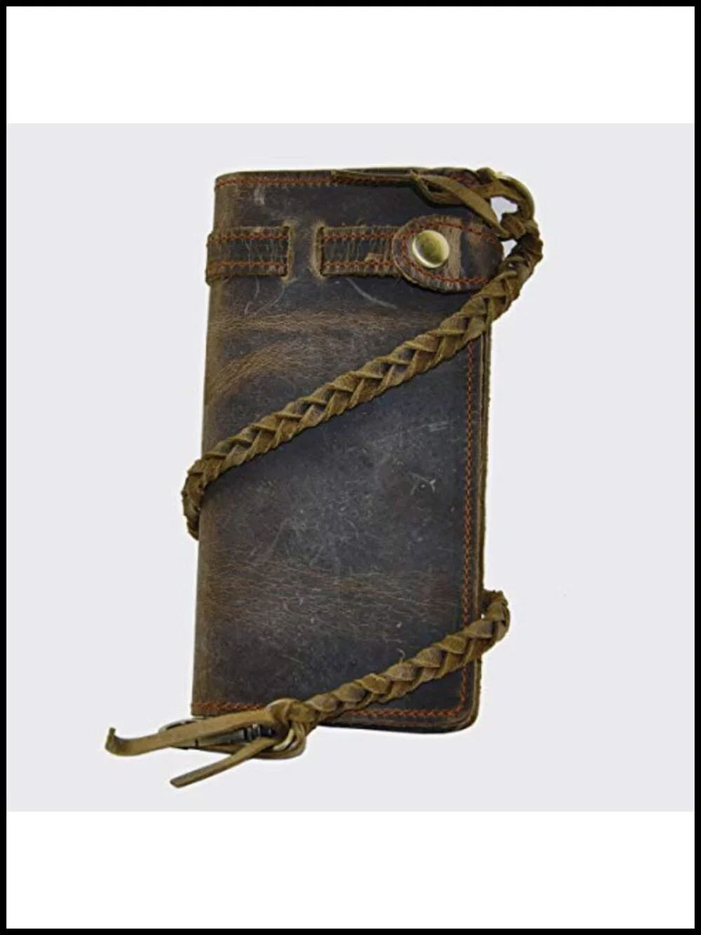Mens Genuine Leather Bifold Wallet Organizer Checkbook Removable Chain Wallet